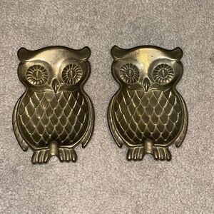 VINTAGE Pair Mid Century Modern Brass Owl Trinket Dish Spoon Rest Key Coins Ring